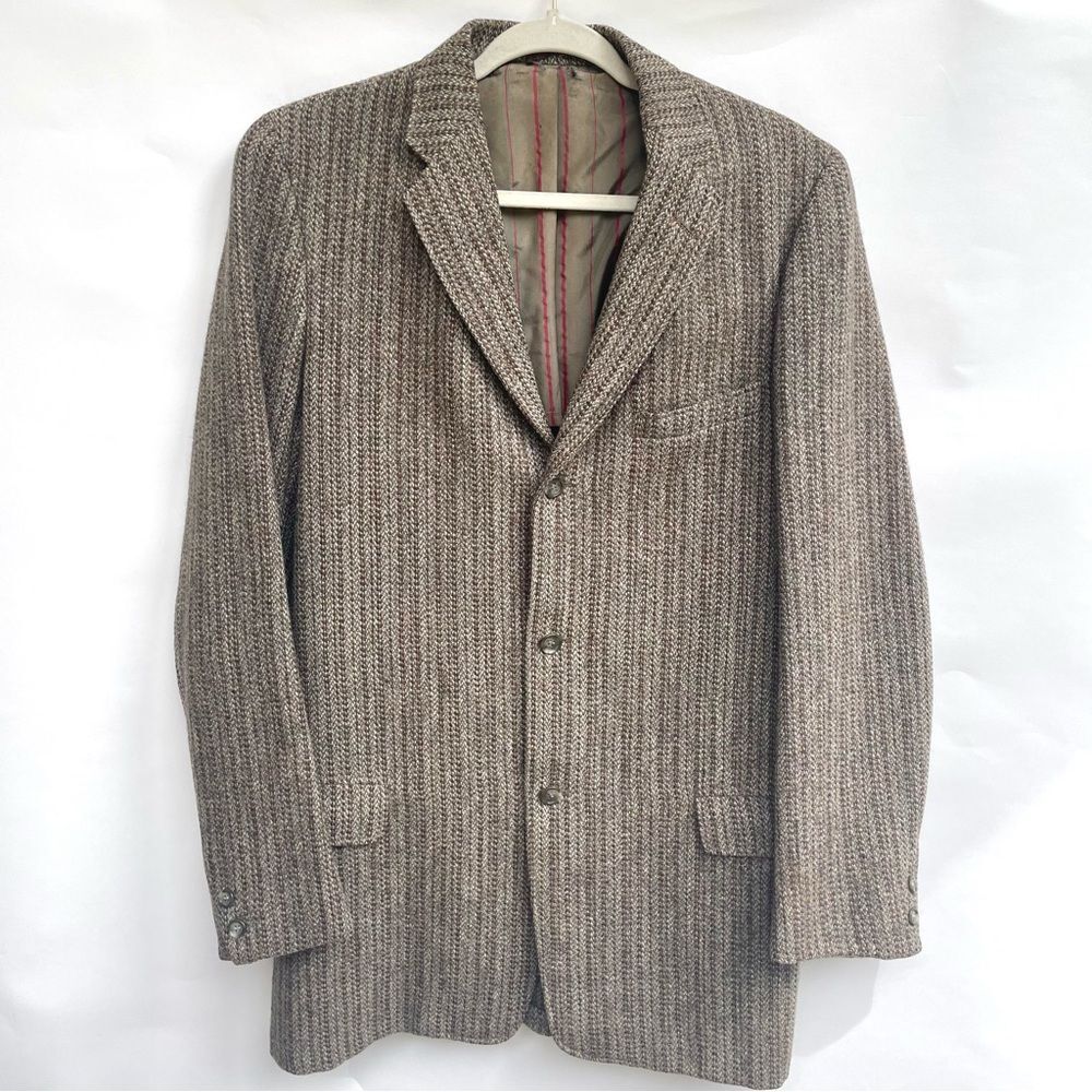 HARRIS TWEED Scottish Wool Blazer Brown Herringbone 42R